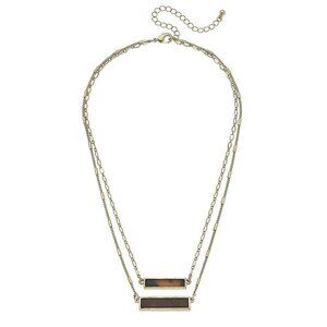 Layered Double Bar Project Halo Gold Necklace - Tortoise Brown NWT